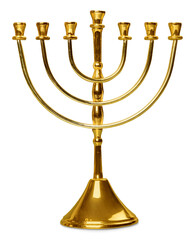 Golds jewish hanukkah menorah for candle - obrazy, fototapety, plakaty