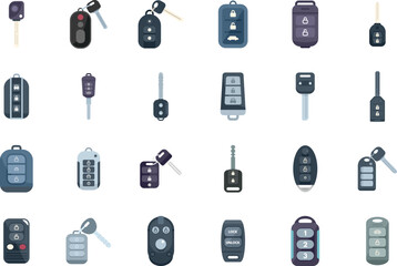 Smart car key icons set flat vector. Driver mobile. Smart alarm isolated