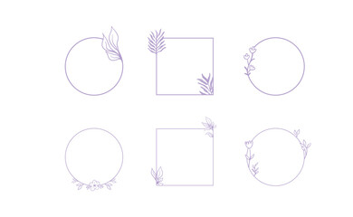 Floral decorative vector frame. Circle and square shaped frame. Elegant ornaments.