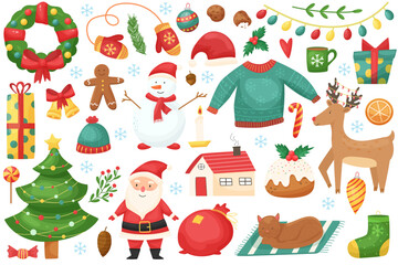 Christmas set. Cartoon style. Isolated objects on a white background. New Year.