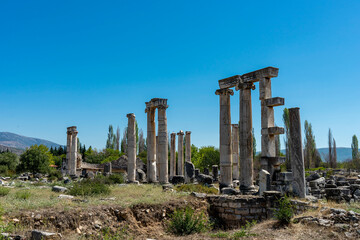 Ruins of the ancient temple of Aphrodite and the church at the ancient city of Aphrodisias. 