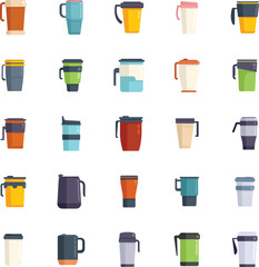 Thermo cup icons set flat vector. Coffee cup. Cap beverage isolated