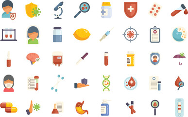 Immune system icons set flat vector. Human weak. Medical booster isolated