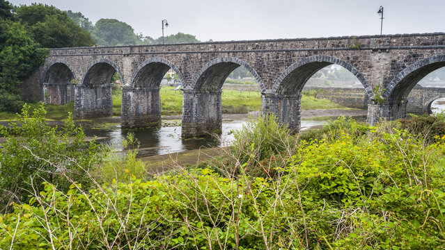 Stone bridge with arches over a river; Newport, County Mayo, Ireland