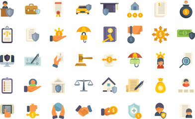 Liability icons set flat vector. Longevity annuity. Bill agreement isolated