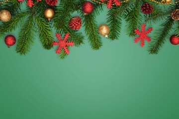 empty table and Christmas tree branches