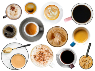 Set of coffee cups isolated top view