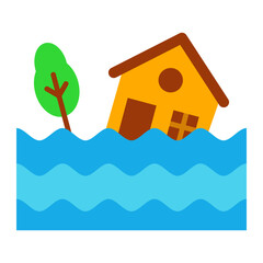 Fototapeta na wymiar Flooded House Flat Icon
