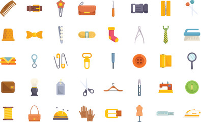 Haberdashery icons set flat vector. Textile roll. Fabric sewing isolated