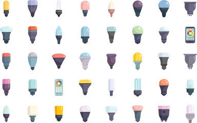 Smart lightbulb icons set flat vector. Brain think. Idea mind isolated