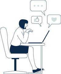 Woman talking in chat on laptop. Social media using concept