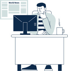 Man reading world news website on computer screen