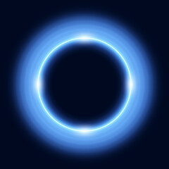 Blue neon glowing circle, dark background, vector illustration.