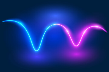 Neon template, glowing wavy lines on dark background, vector illustration.