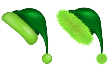 Green Christmas hat, grinch accessory, vector illustration.