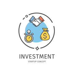 Startup Thin Line Icon Investment Concept Include of Handshake and Profit Sign. Vector illustration of Start Up