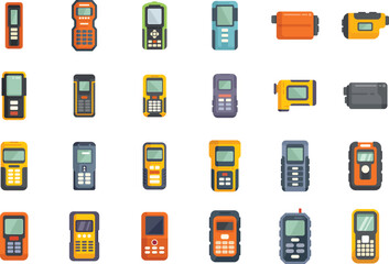 Laser meter icons set flat vector. Level distance. Meter digital isolated © anatolir