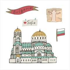 Bulgaria Sofia travel landmark vector illustrations set.