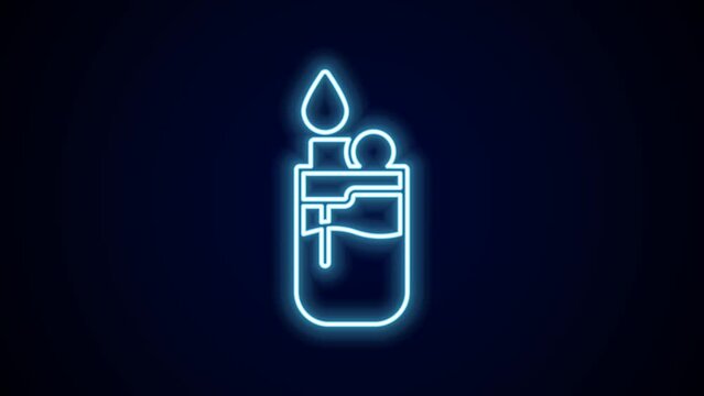 Glowing neon line Lighter icon isolated on black background. 4K Video motion graphic animation