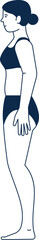 Female body side view. Woman stand in underwear