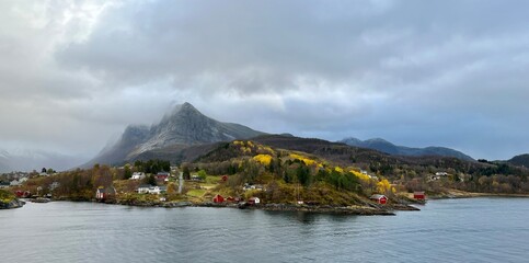 Beautiful landscape of Ornes with mountains and fjords in Norway