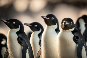 Adelie penguins in Antarctica. Digital artwork	 - obrazy, fototapety, plakaty