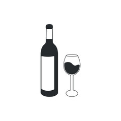Bottle and glass of wine silhouette,wine vector, simple illustration