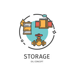 Oil Industry Thin Line Icon Storage Concept Include of Barrel and Fuel Tank Reservoir. Vector illustration