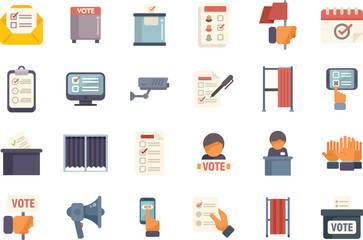Polling booth icons set flat vector. Ballot box. Choice election isolated