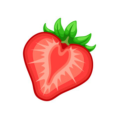Half of strawberry with vitamin C vector illustration. Cartoon drawing of enriched organic antioxidant, strawberry. Food, nutrition, diet concept