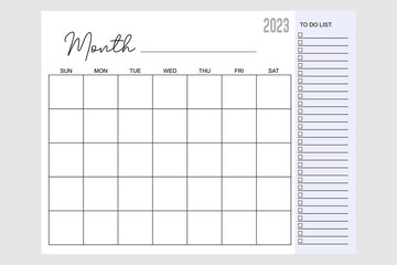 Monthly Calendar, Monthly Planner, Simple Calendar, Monthly Blank Calendar, Year 2023 Calendar Template