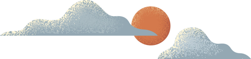 Sun and clouds. Textured sky elements. Weather icon