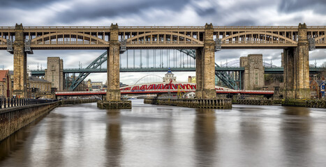 Bridges across River Tyne at Newcastle and Gateshead; Newcastle Upon Tyne, Tyne and Wear, England