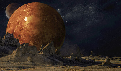 View of Venus and moon from the surface of Mars, a composite image