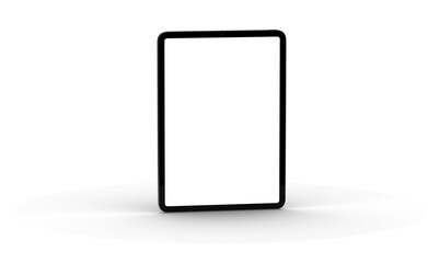 3D brandless tablet with empty screen isolated on white background