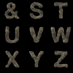 3D Render Set of Cracked Earth Font including Letters,  Numbers and Punctuation Marks