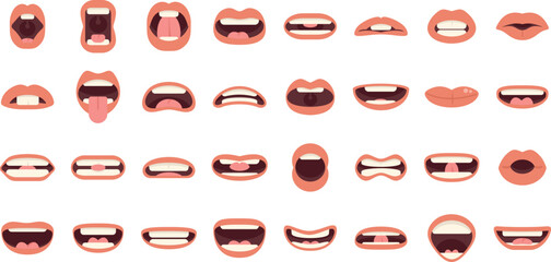 Articulation icons set flat vector. Childhood development. Education preschool isolated