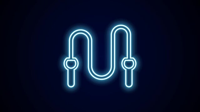 Glowing neon line Jump rope icon isolated on black background. Skipping rope. Sport equipment. 4K Video motion graphic animation