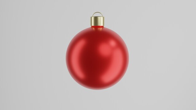 Classic red Christmas ball for New Year decoration isolated on white background. Minimal concept. 3D render
