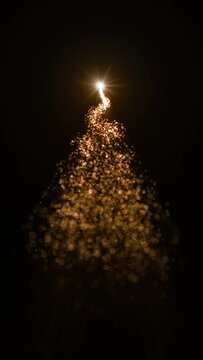 Loopable animated light particle christmas tree on black background in vertical format composition 
