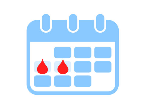 Calendar of menstrual cycle and period - calendar with drop of blood as day of menstruation, menses and monthly bleeding. Vector illustration isolated on white.