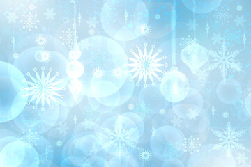 Fototapeta na wymiar Abstract blurred festive delicate winter christmas or Happy New Year background texture with shiny light turquoise blue and bright bokeh lighted stars and snowflakes. Card concept.