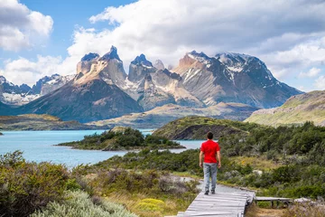 Schapenvacht deken met patroon Cuernos del Paine amazing landscape of torres del paine national park, chile