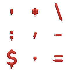 3D Render Set of Balloon Font including Letters,  Numbers and Punctuation Marks