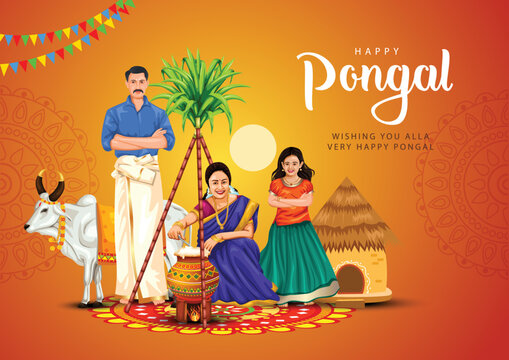 new illustration of Happy Pongal Holiday Harvest Festival of Tamil Nadu  family making Pongal. abstract vector background design Stock Vector |  Adobe Stock