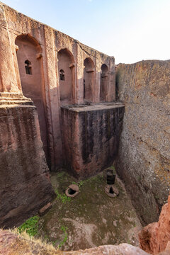 Biete Gabriel Ruphael (House of the angels Gabriel and Raphael) Ethiopian Orthodox rock-cut church in the Southern Group of the Rock-Hewn Churches; Lalibela, Amhara Region, Ethiopia