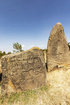 Engraved symbols on Megalithic stelae; Tiya, Ethiopia