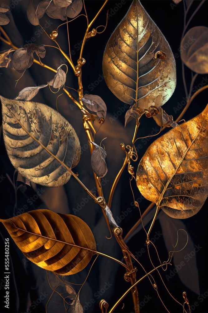 Aufkleber a painting of a tree with leaves and branches in the background., generative ai