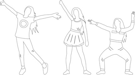 dancing doodle sketch ,contour on white background isolated vector