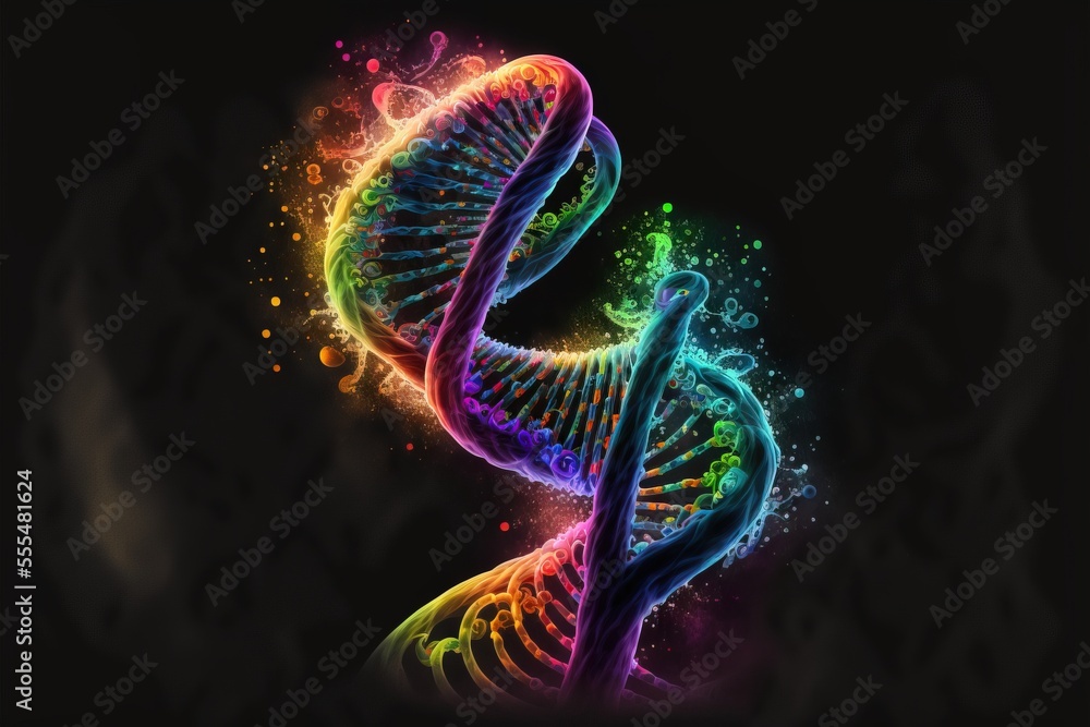 Poster a colorful double - stranded structure with a black background and a black background with a black b